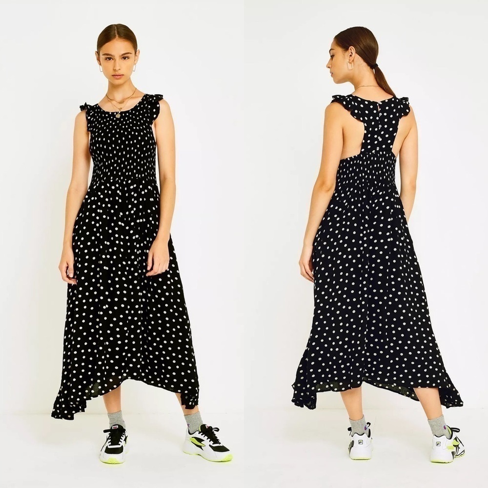 Polka Dot Smocked Midi Dress Sz S